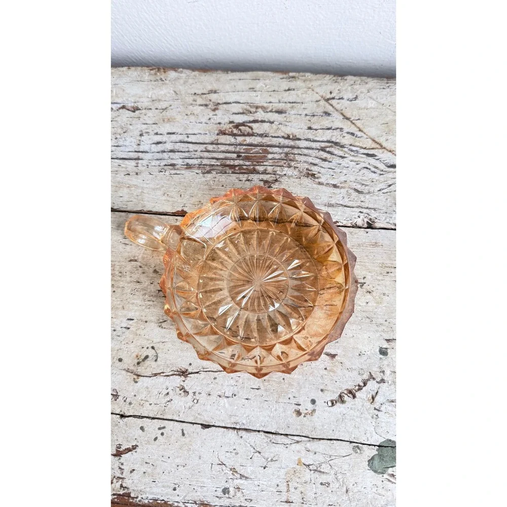 Vintage Peach Luster Glass Nappy Dish Diamond Point Amber Iridescent Bowl CSGC